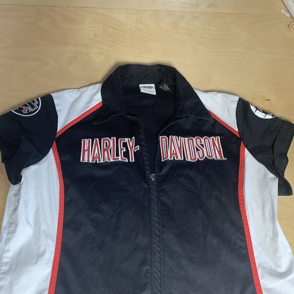 Harley Davidson Zip Up Shirt Womens Red & Black 2XL Work Shirt Garage Shirt - Picture 3 of 6